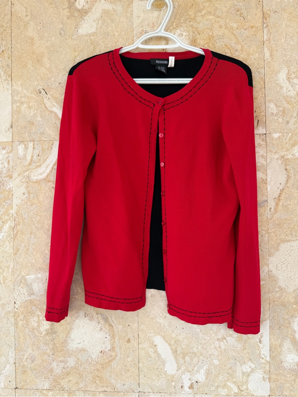 Tessori Red & Black Button Cardigan